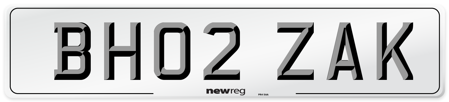 BH02 ZAK Number Plate from New Reg